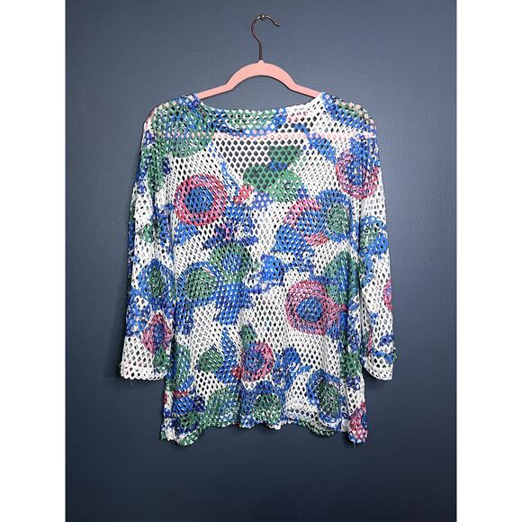 Mirror Image Open Knit Swimsuit Cover Up Coastal Grandma Cherry Floral 1x Women - Picture 3 of 10